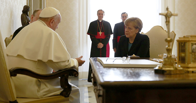 Chancellor Angela Merkel during a private audience with Pope Francis