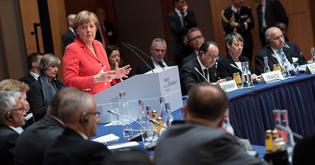 Chancellor Angela Merkel speaks at the Petersberg Climate Dialogue.